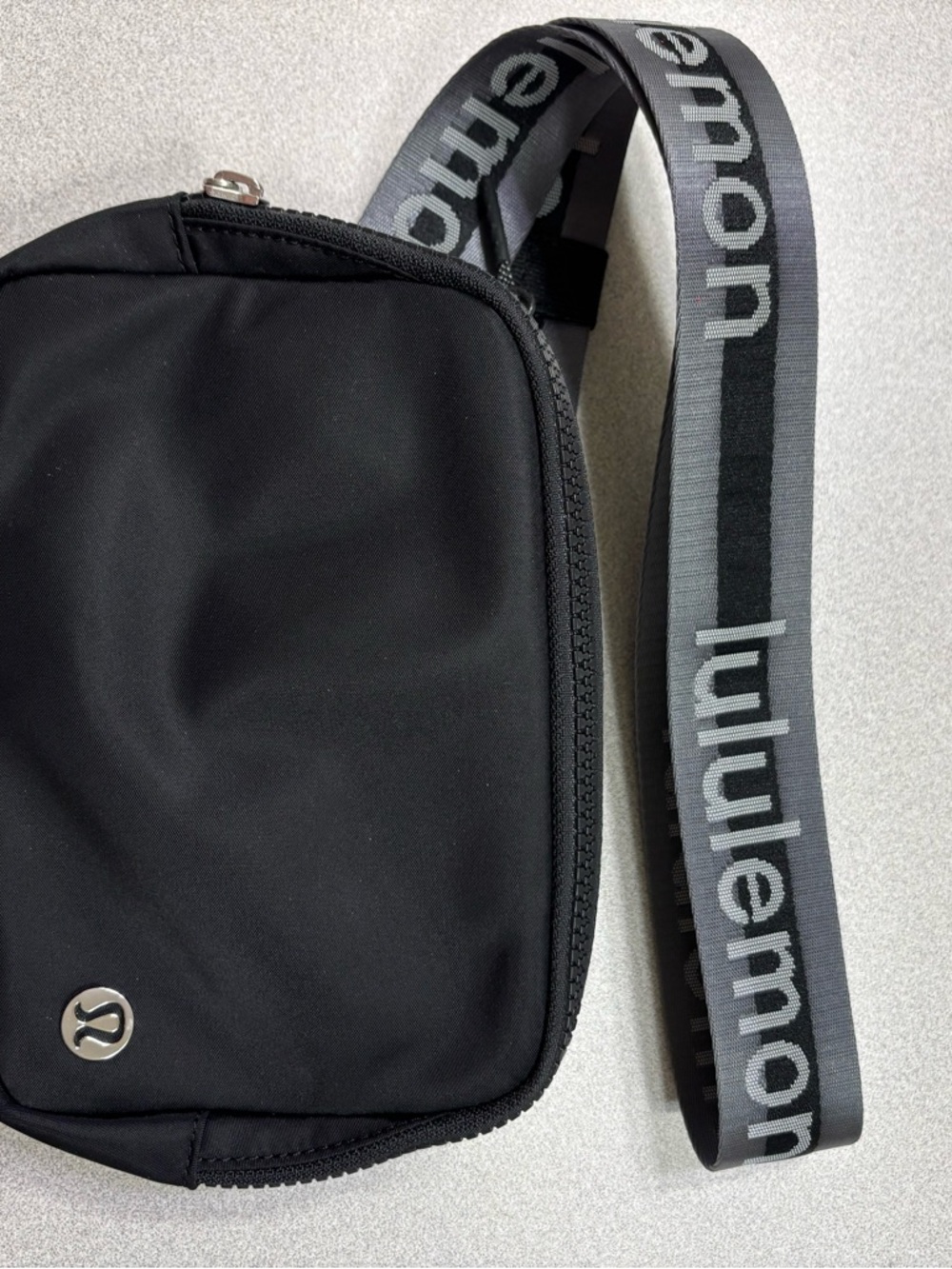 lululemon athletica Black Belt Bag with Gray Branded Strap